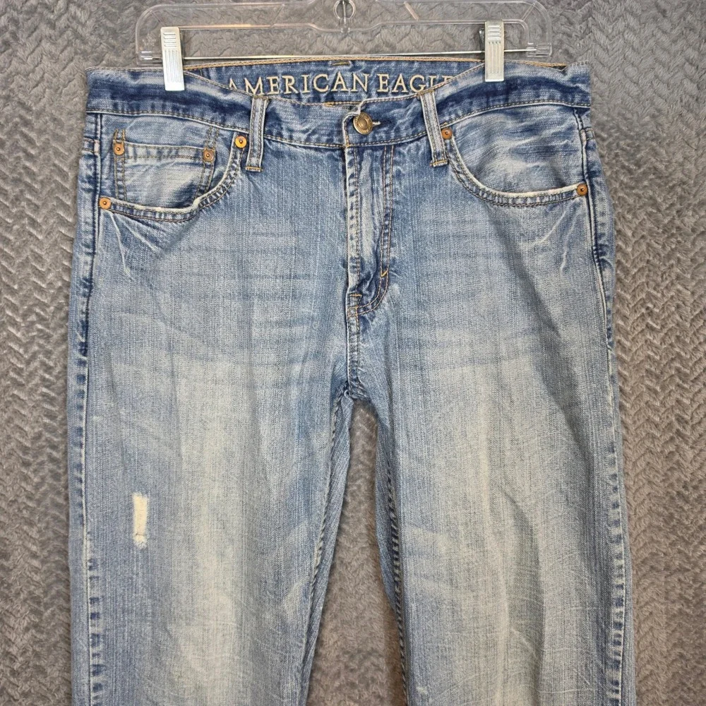American Eagle Low Rise Bootcut Jeans Mens 32x34 Light Wash Distressed Cotton